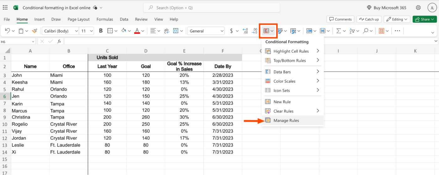 How to manage conditional formatting rules in Excel.