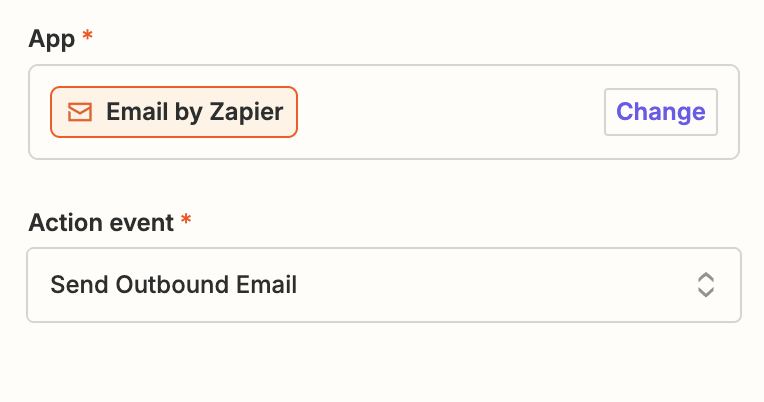 Screenshot of email by zapier action app and event