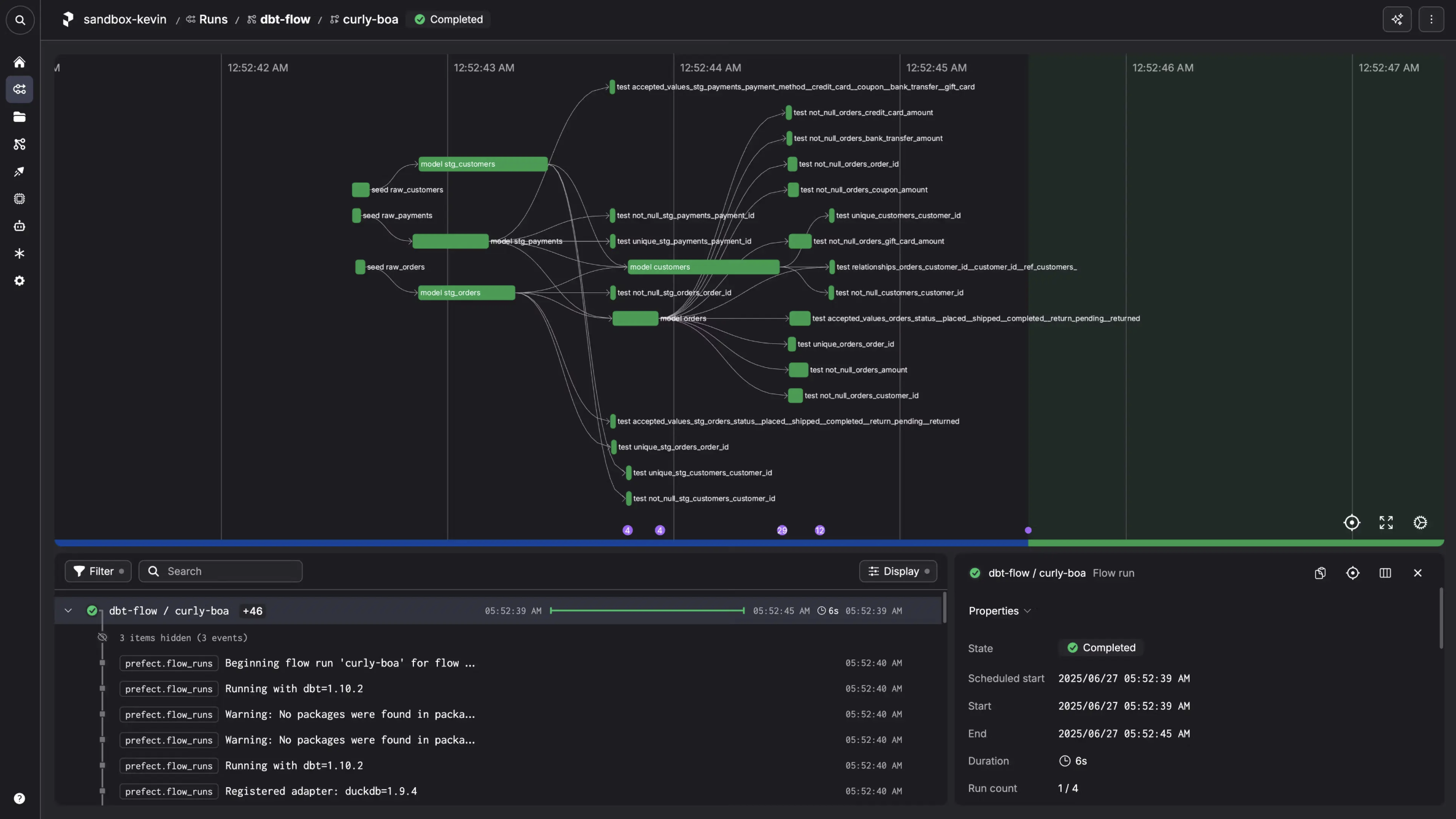 A screenshot of Prefect, an AI orchestration tool.