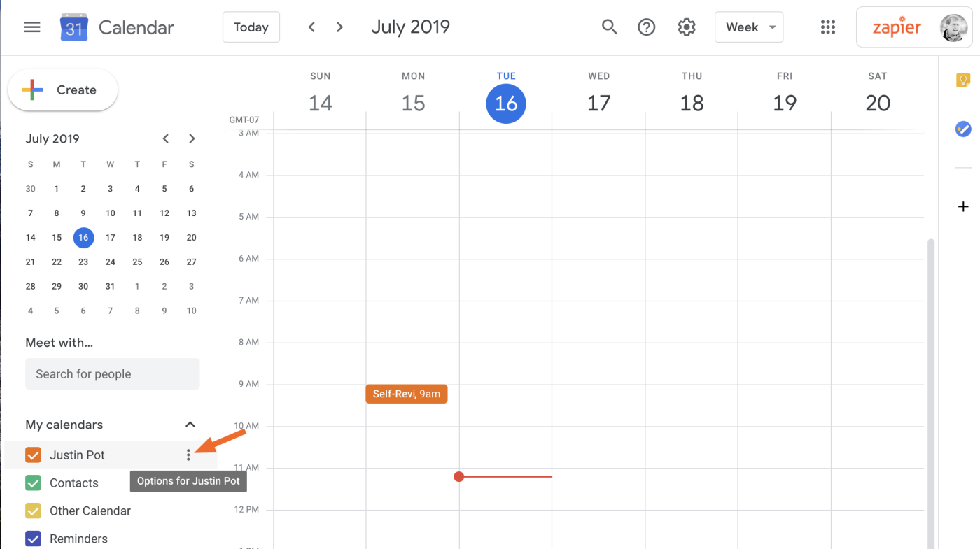 Find the settings for your calendar in Google Calendar 