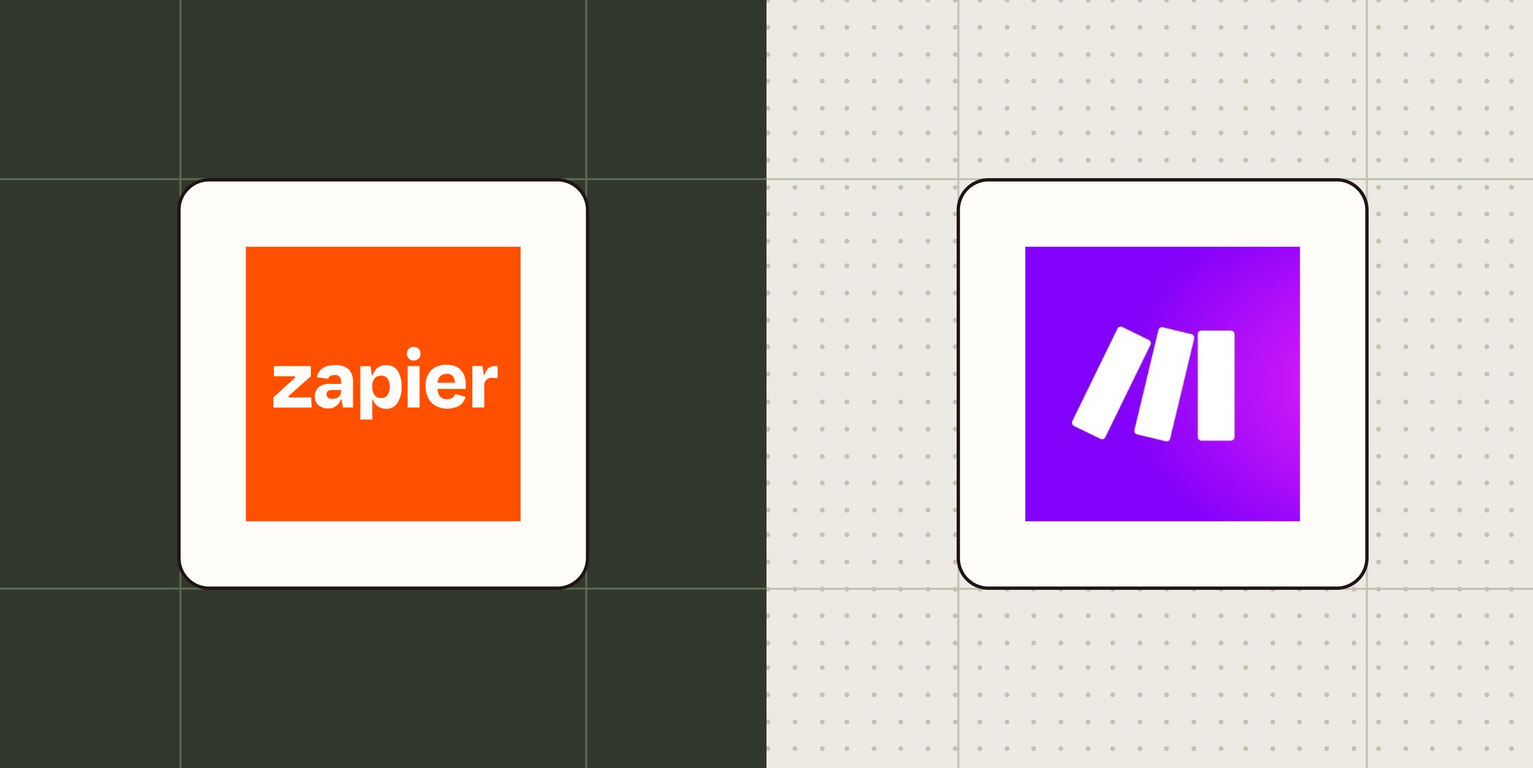Hero image with the Zapier and Make logos