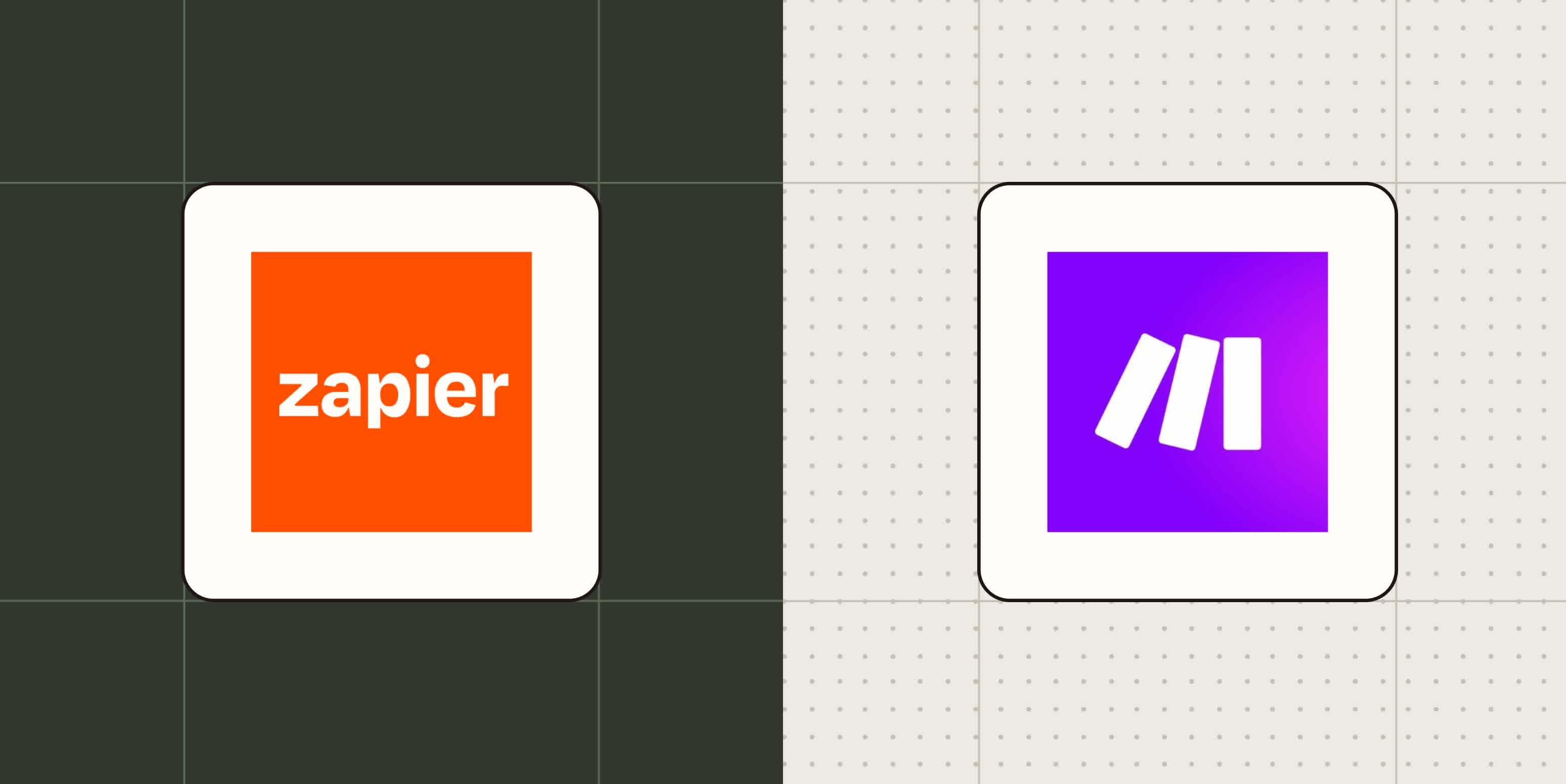 Hero image with the Zapier and Make logos