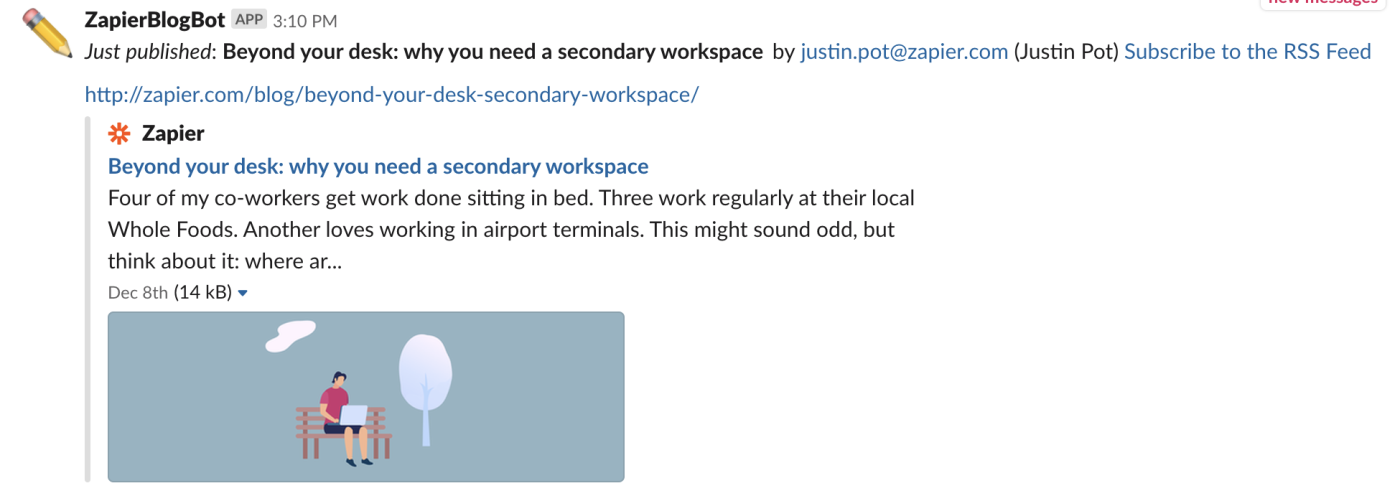 Text from Zapier showing up in Slack