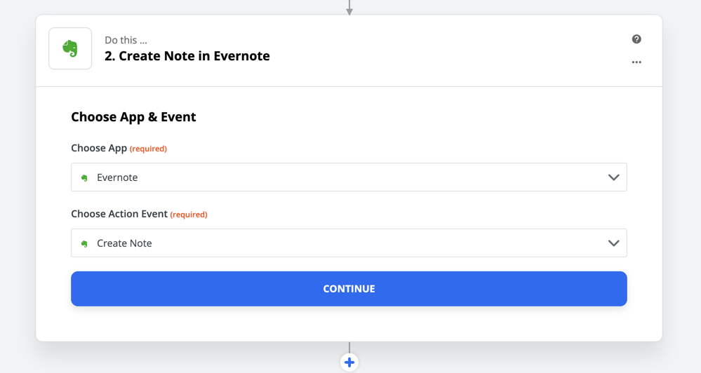 Evernote Create Note action in Zapier