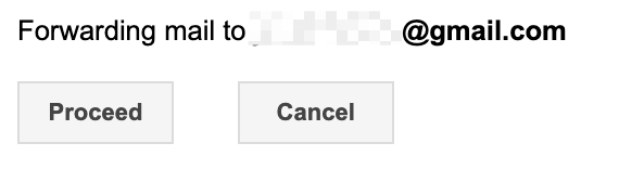 Ventana emergente de confirmación en Gmail para agregar una dirección de correo electrónico de reenvío.
