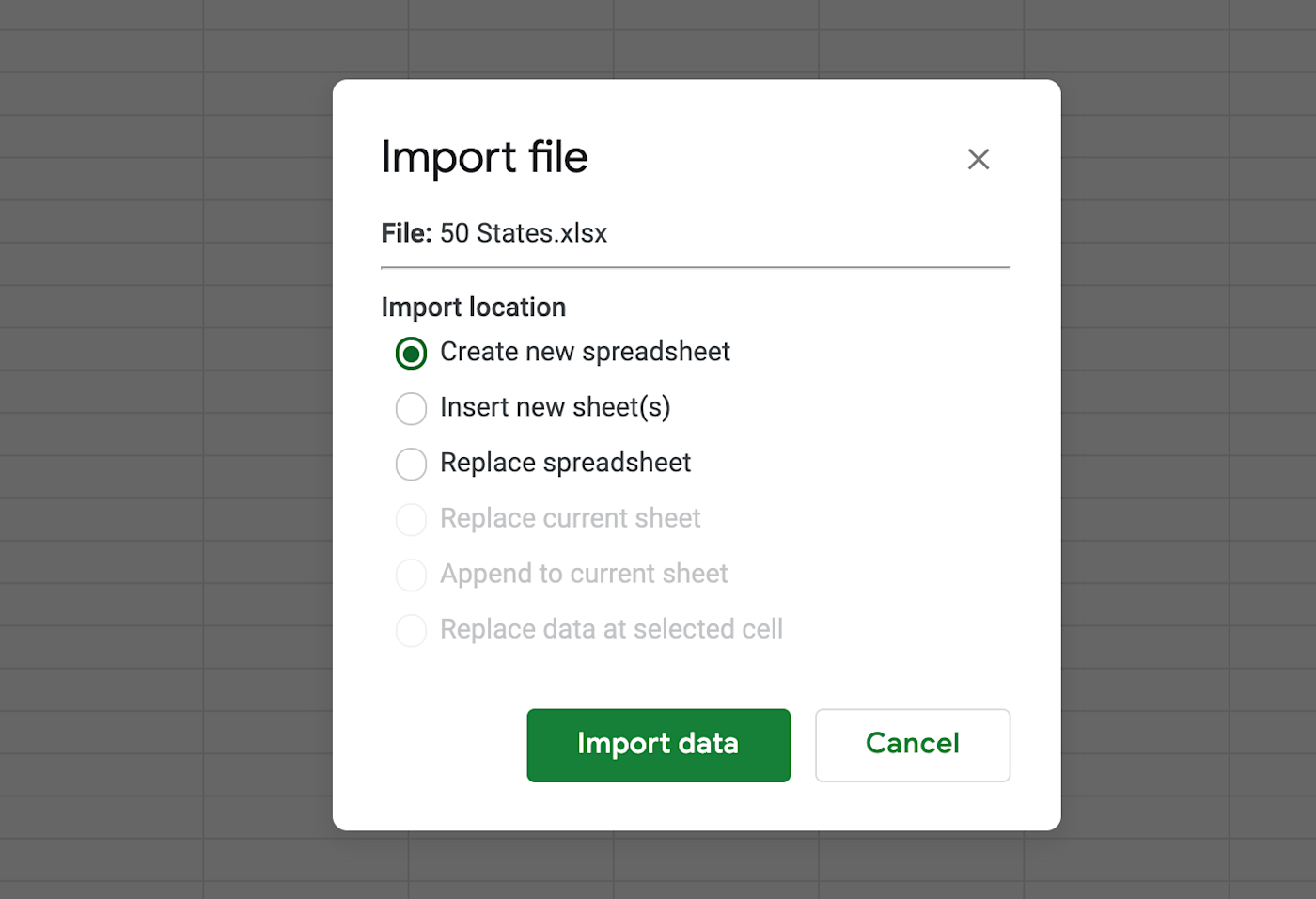 How do I import a document into Google Sheets?