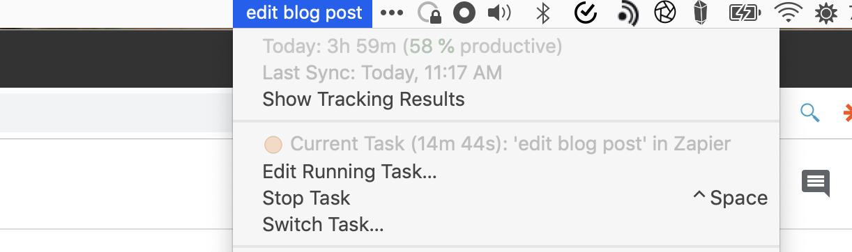 Timing App in the macOS menu bar