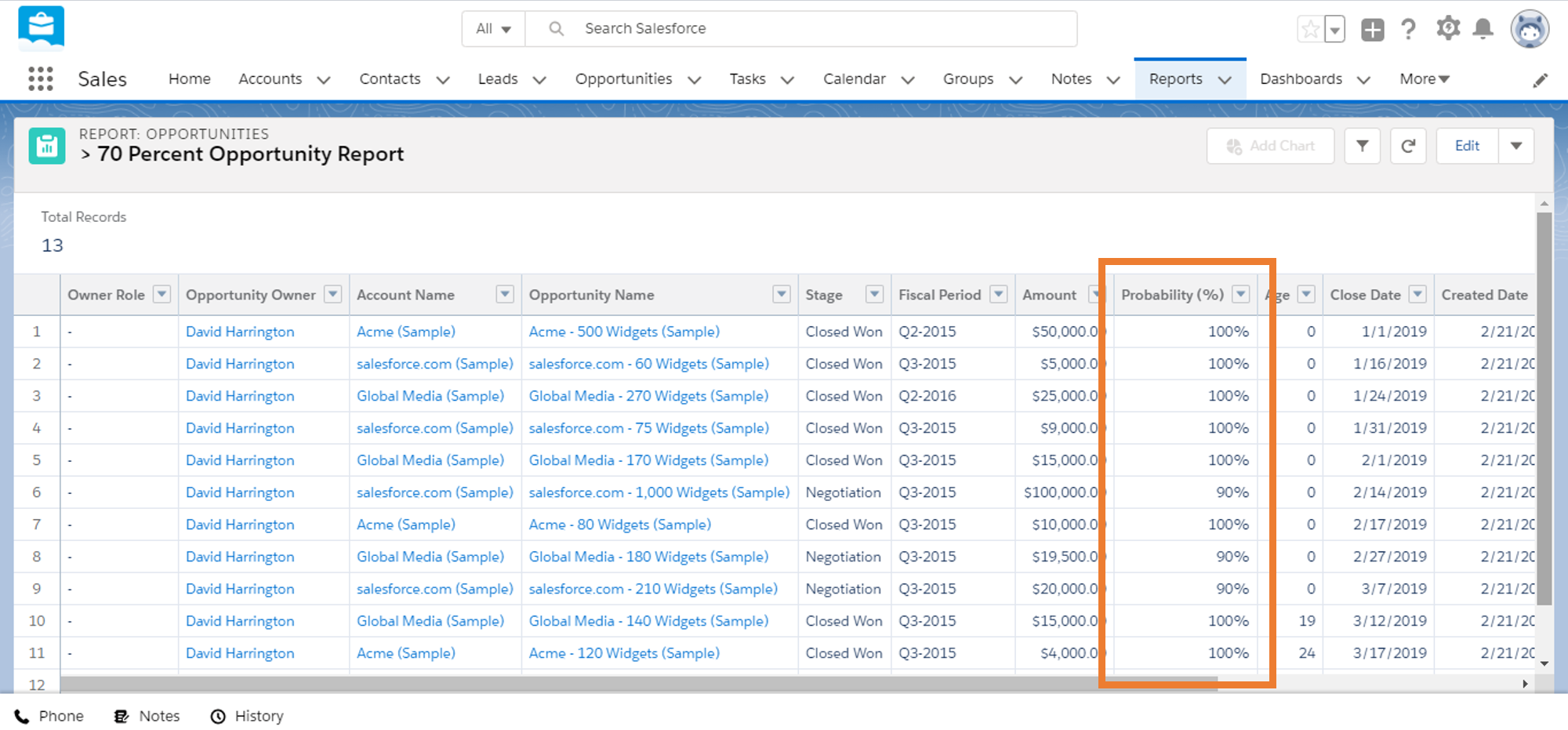 Reports listing