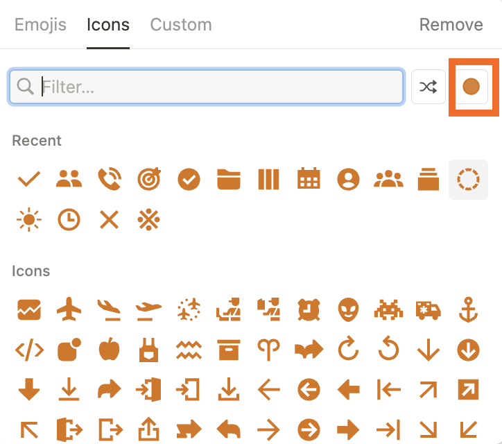 Click a page icon and choose a new emoji or icon from the dropdown. 