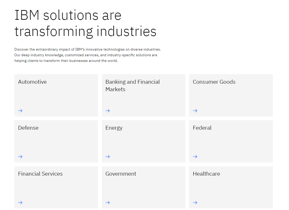 Screenshot showcasing IBM's various thought leadership categories