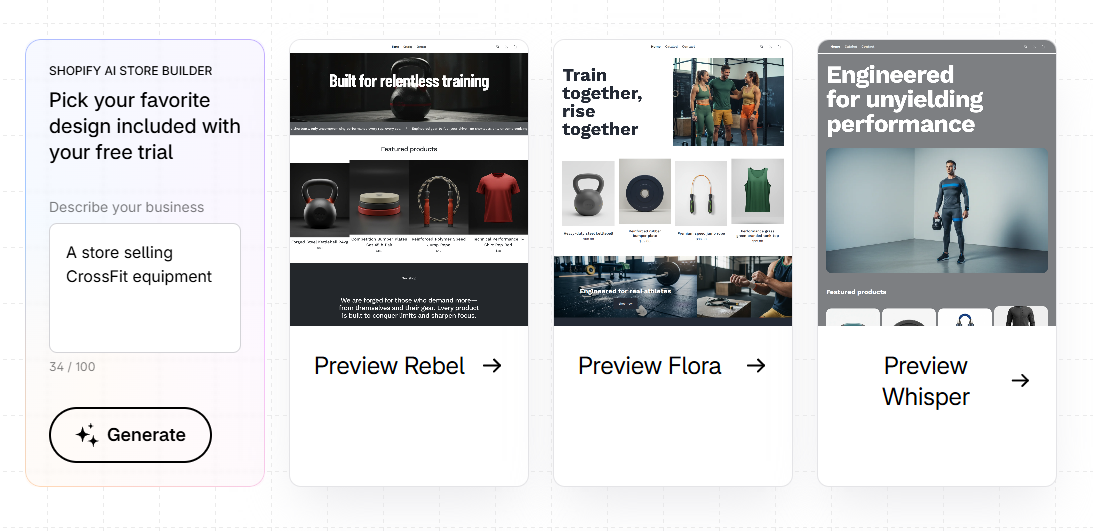 Choosing an AI-generated template in Shopify