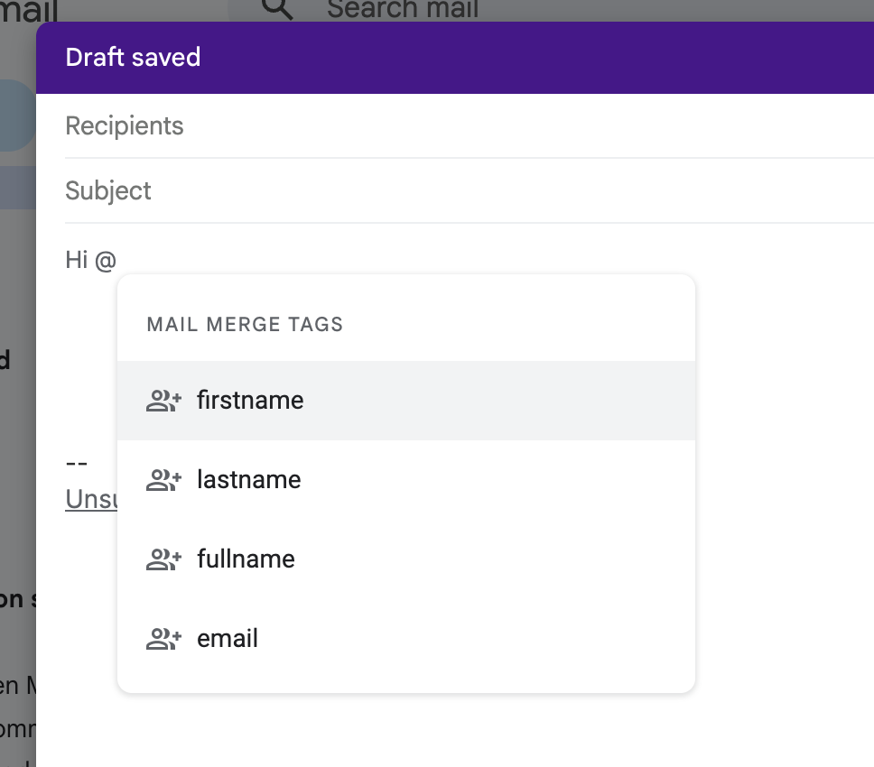 The Gmail mail merge options