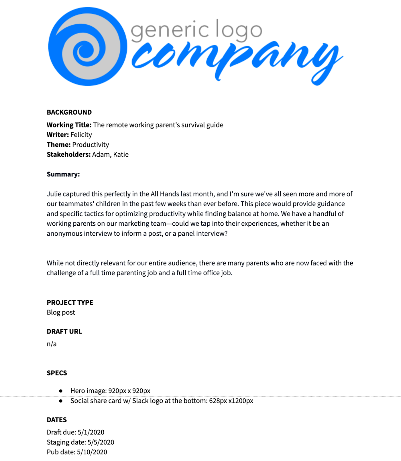 Example Google Docs template