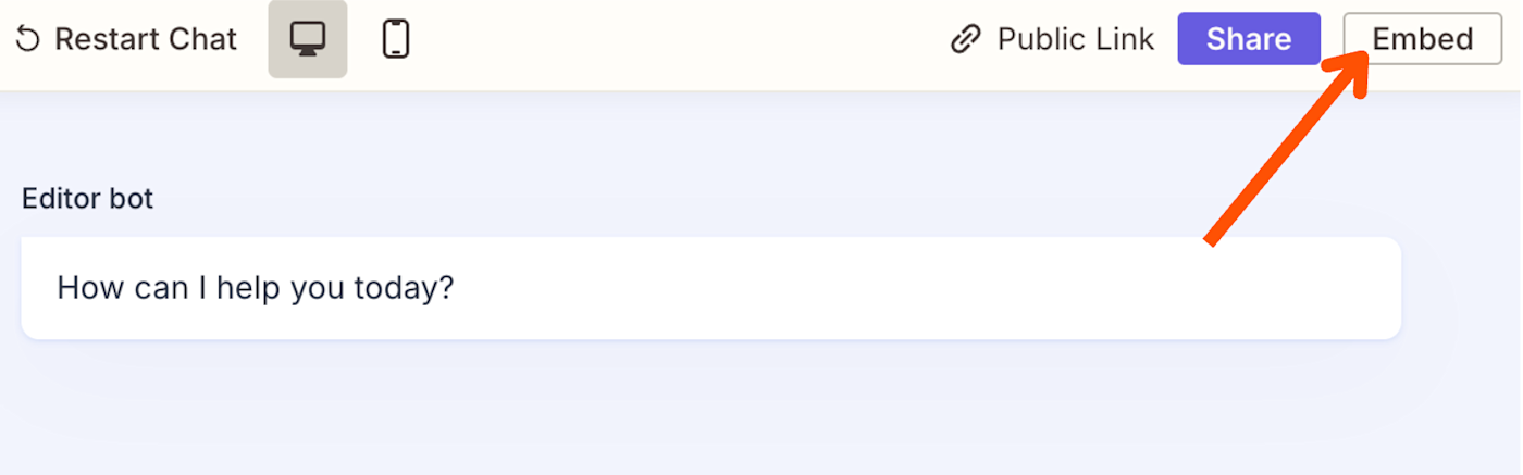 Screenshot of embed button