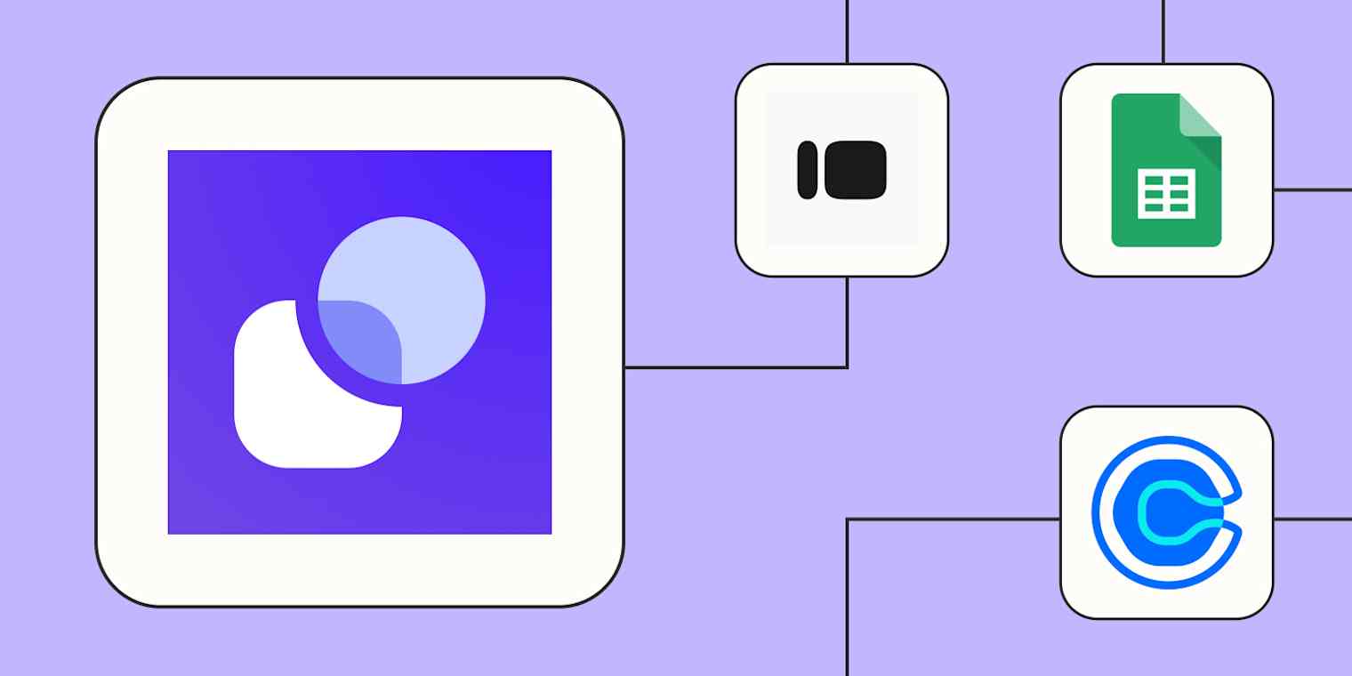 A hero image of the Relevance AI app logo connected to other app logos on a light purple background.