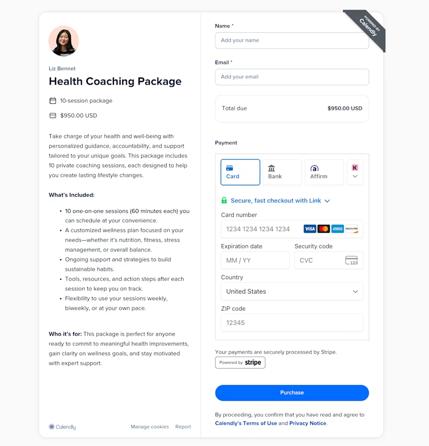 Making a payment in Calendly