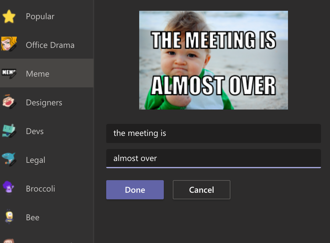 Meme generator in Microsoft Teams