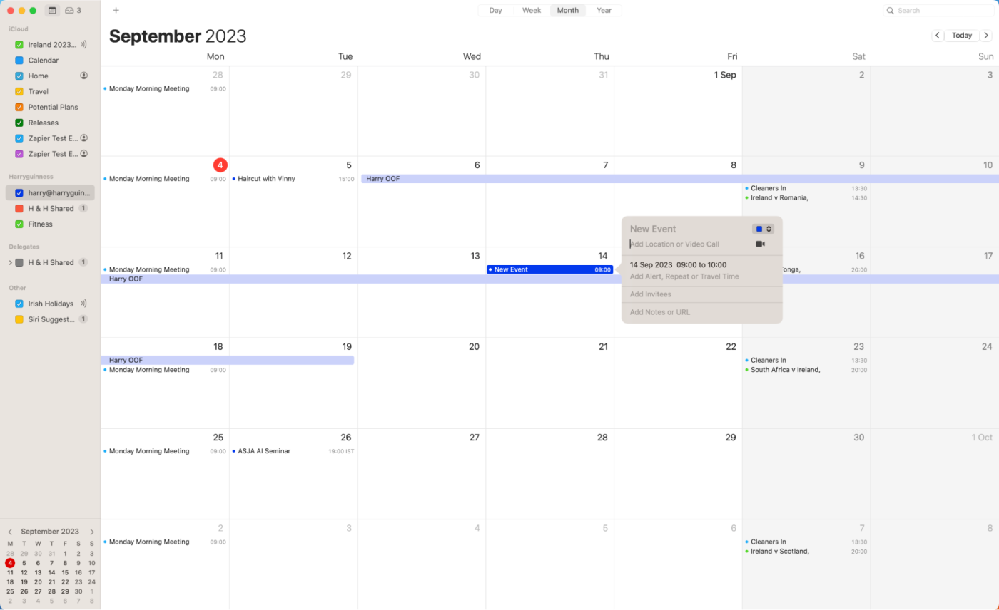Apple Calendar on desktop