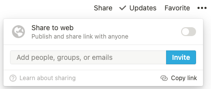 A pop-up of sharing options in Notion. There's a prompt to add people, groups, or emails, along with a blue invite button.