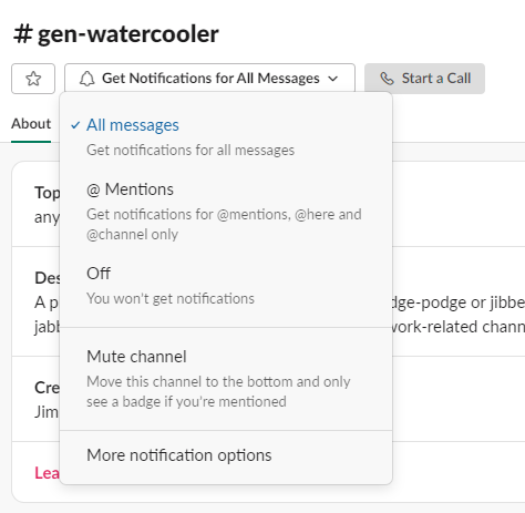 Receiving notifications for all messages in Slack