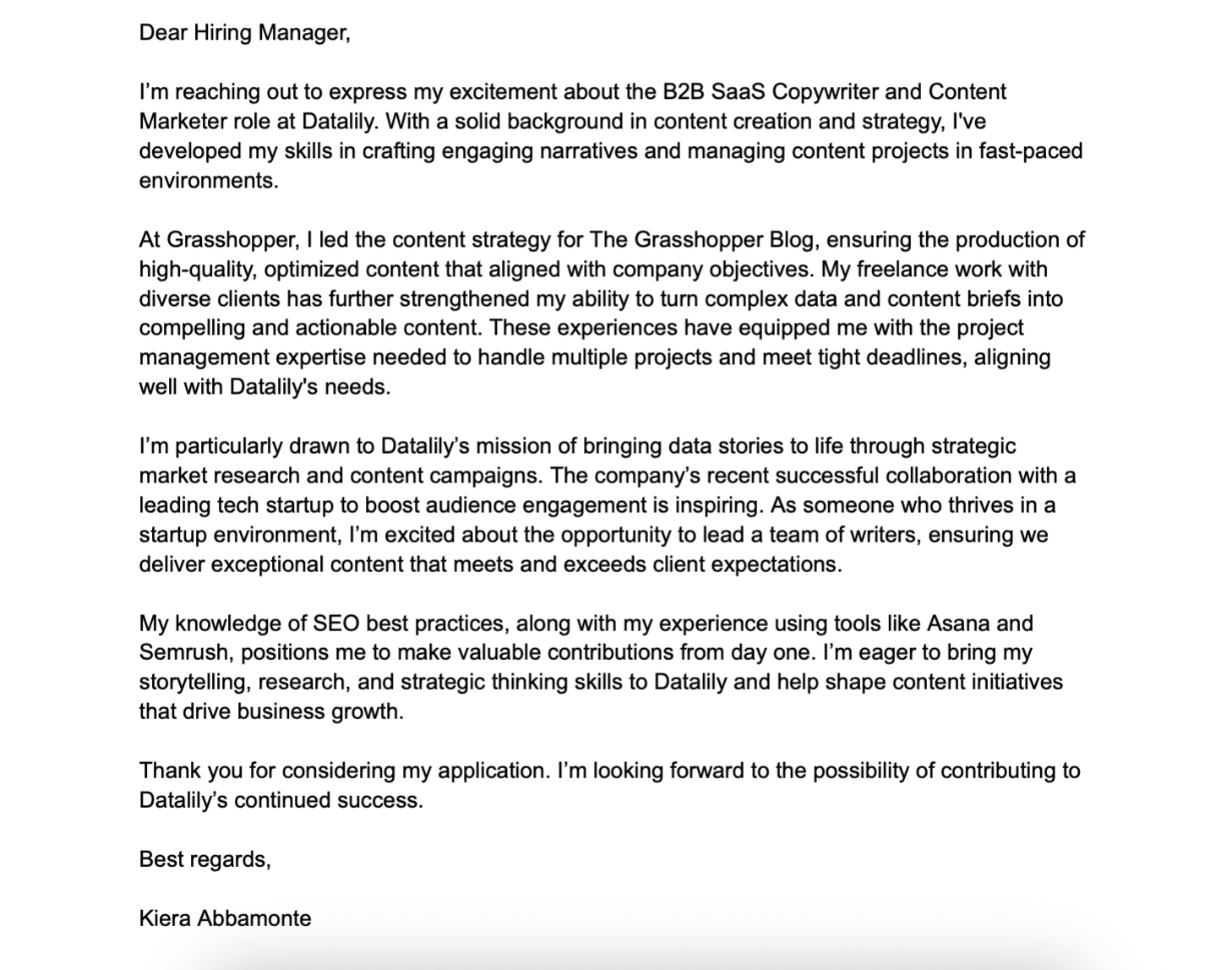 An example cover letter from CoverDoc.ai