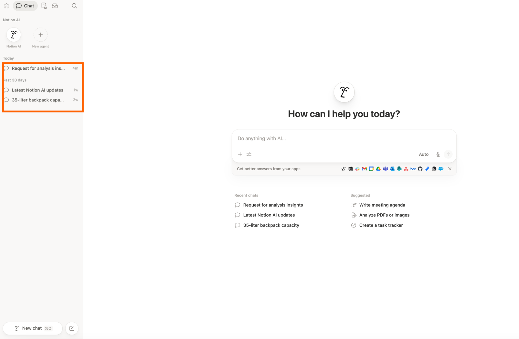 Finding past chats in Notion AI