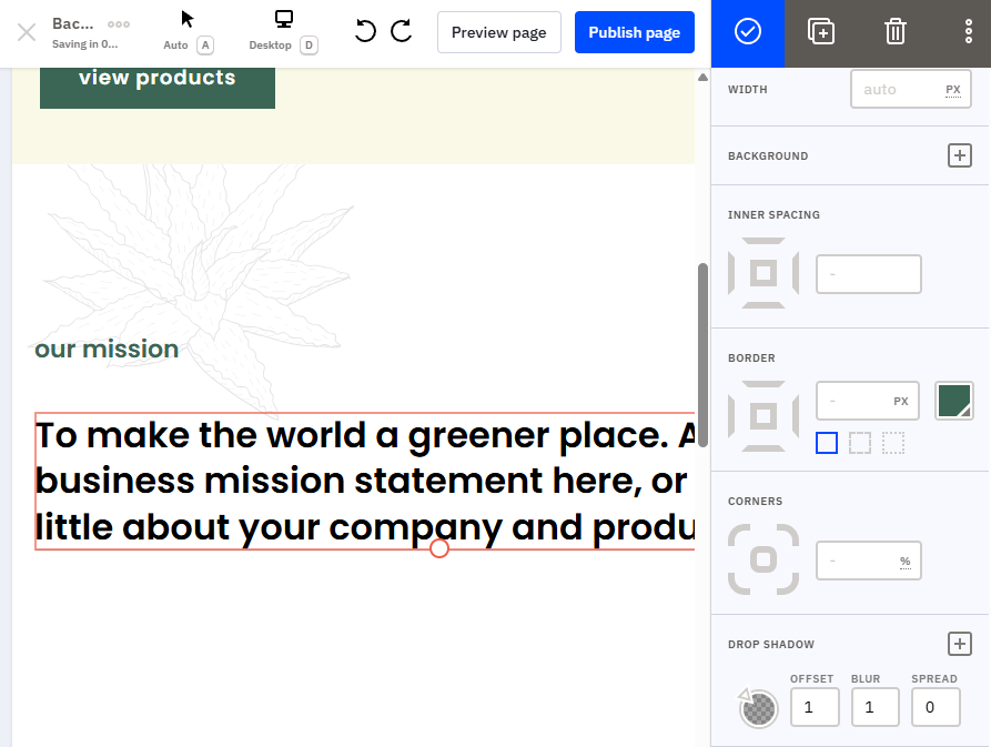 The landing page editor in ActiveCampaign