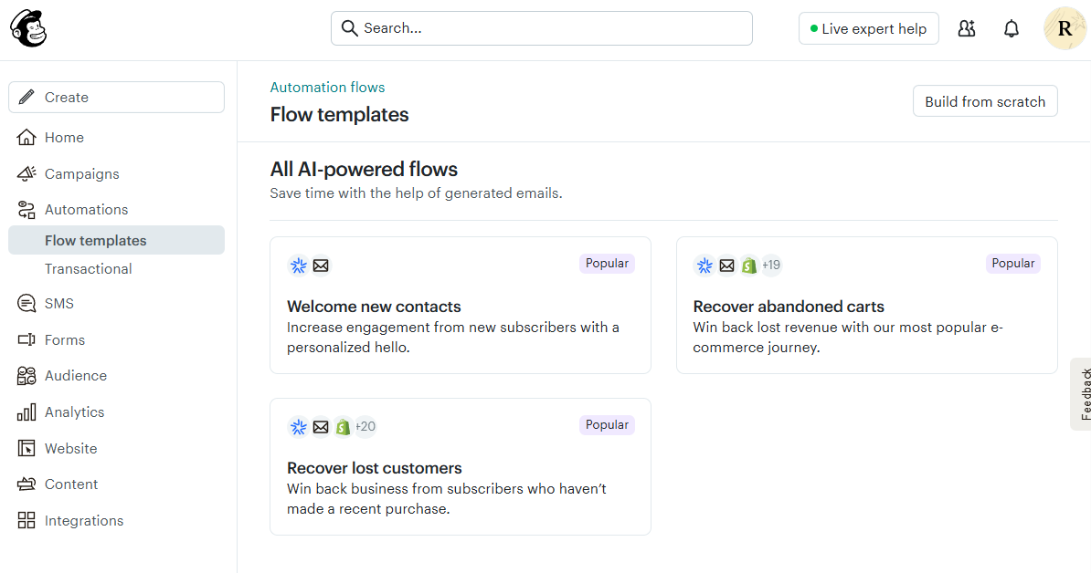 An AI-powered flow in Mailchimp