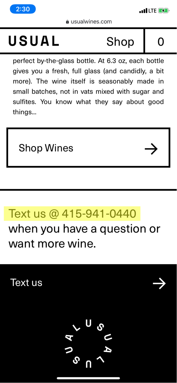 A screenshot of Usual Wines