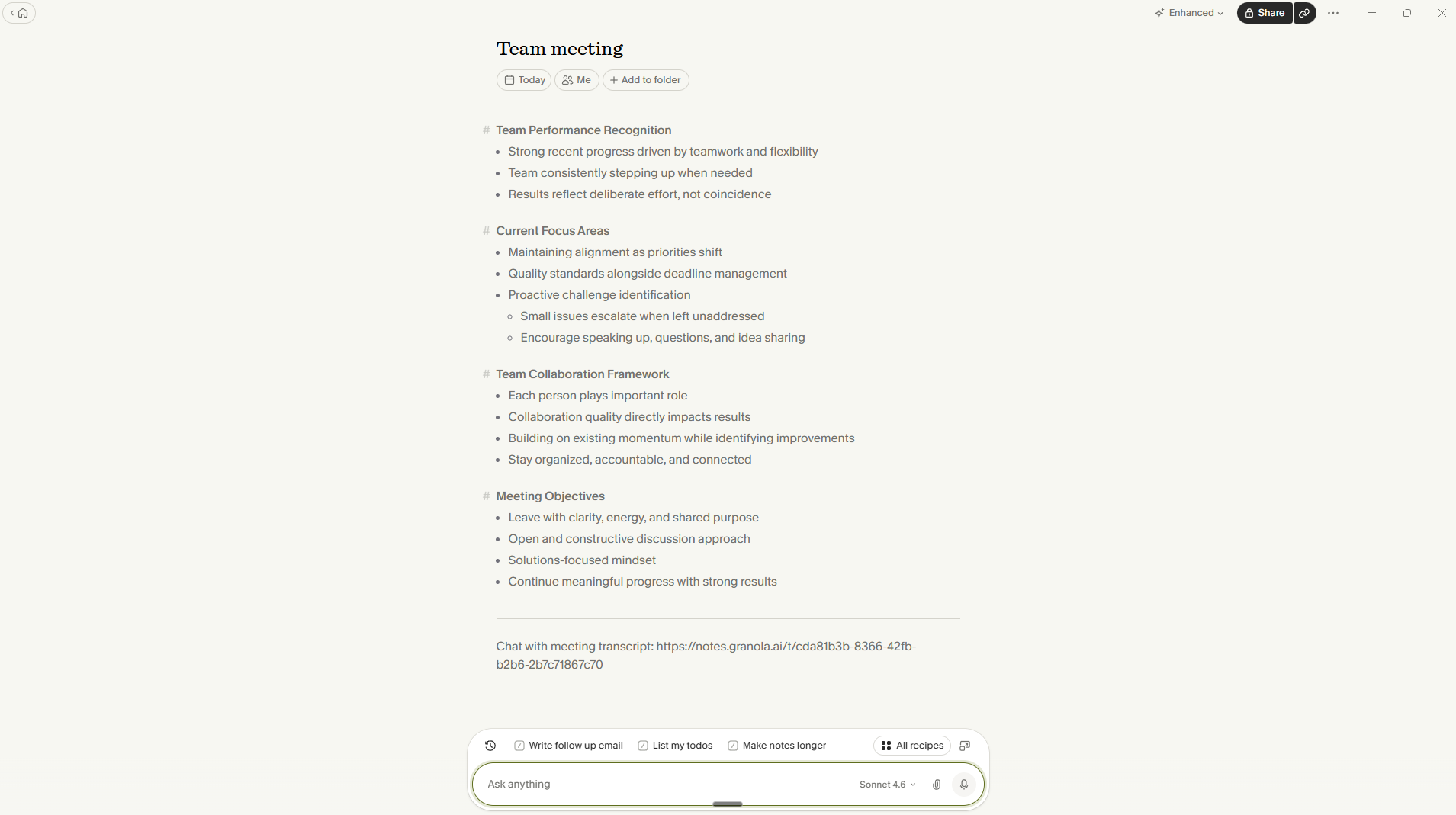 Granola, our pick for the best AI meeting assistant for combining human and AI notes.