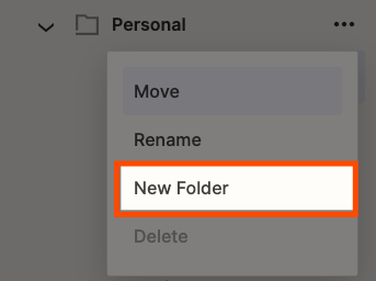In a list of menu items, New Folder is highlighted with an orange box.