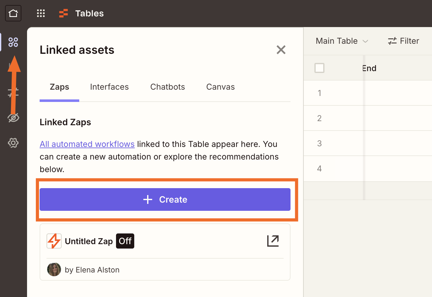 Screenshot of Zaps in tables