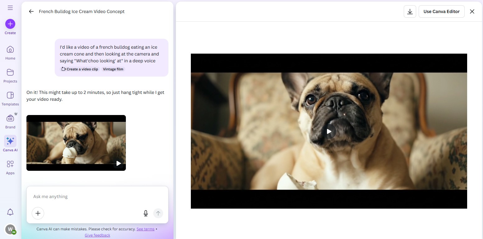 Creating a video from text with Canva AI