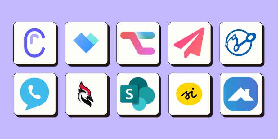 Screenshot of new logos on a lilac background