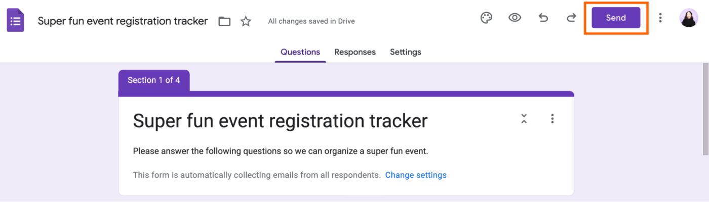 How to share a Google Form from the Google Forms editor.