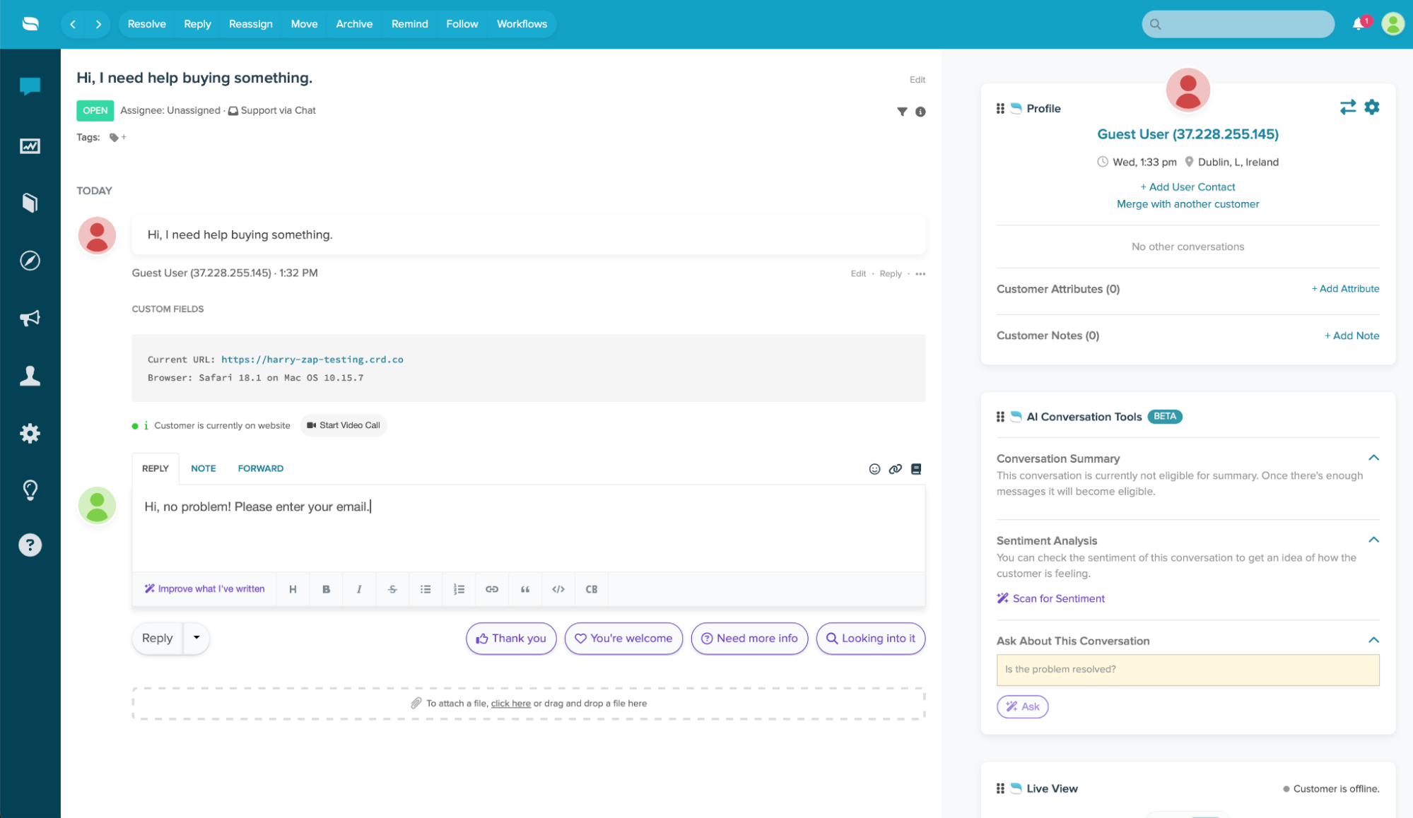 Re:amaze, our pick for the best live chat app for user experience