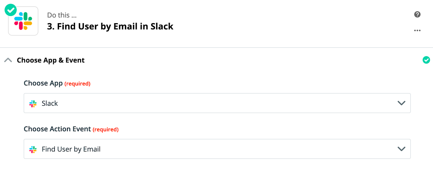 Add find user by email in Slack step
