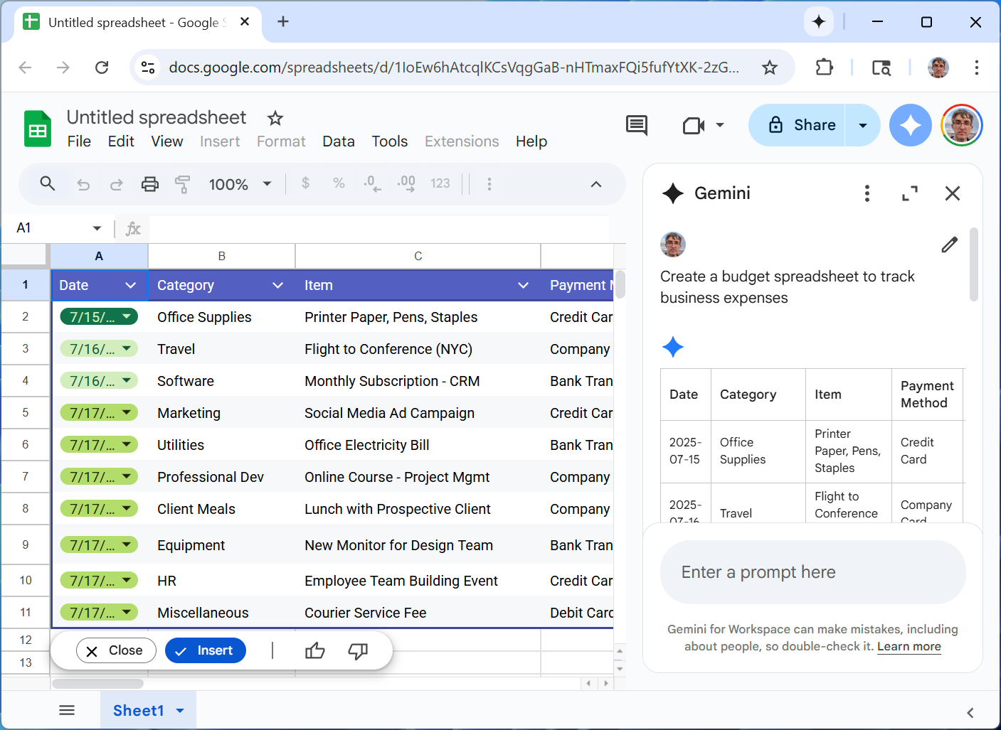 Gemini in Google Sheets