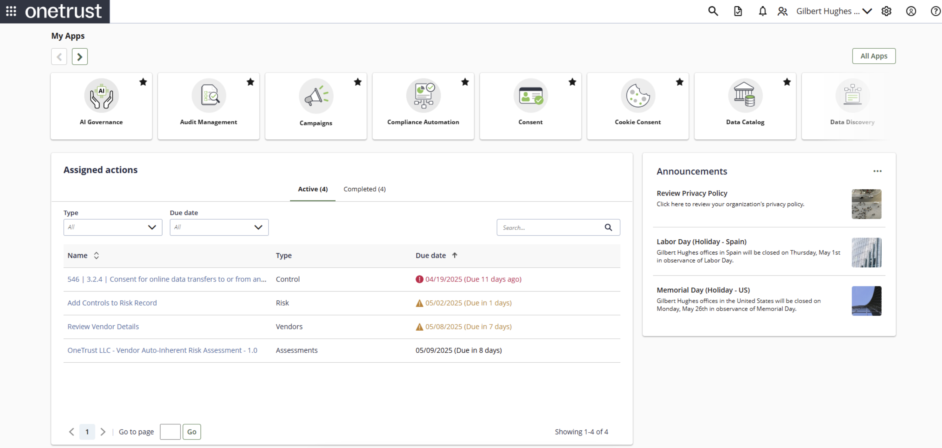 OneTrust, our pick for the best AI governance tool for enterprise-level governance