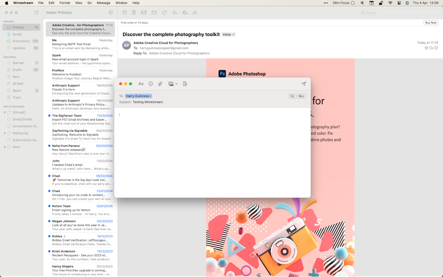 Mimestream, our pick for the best Mac email client for Gmail