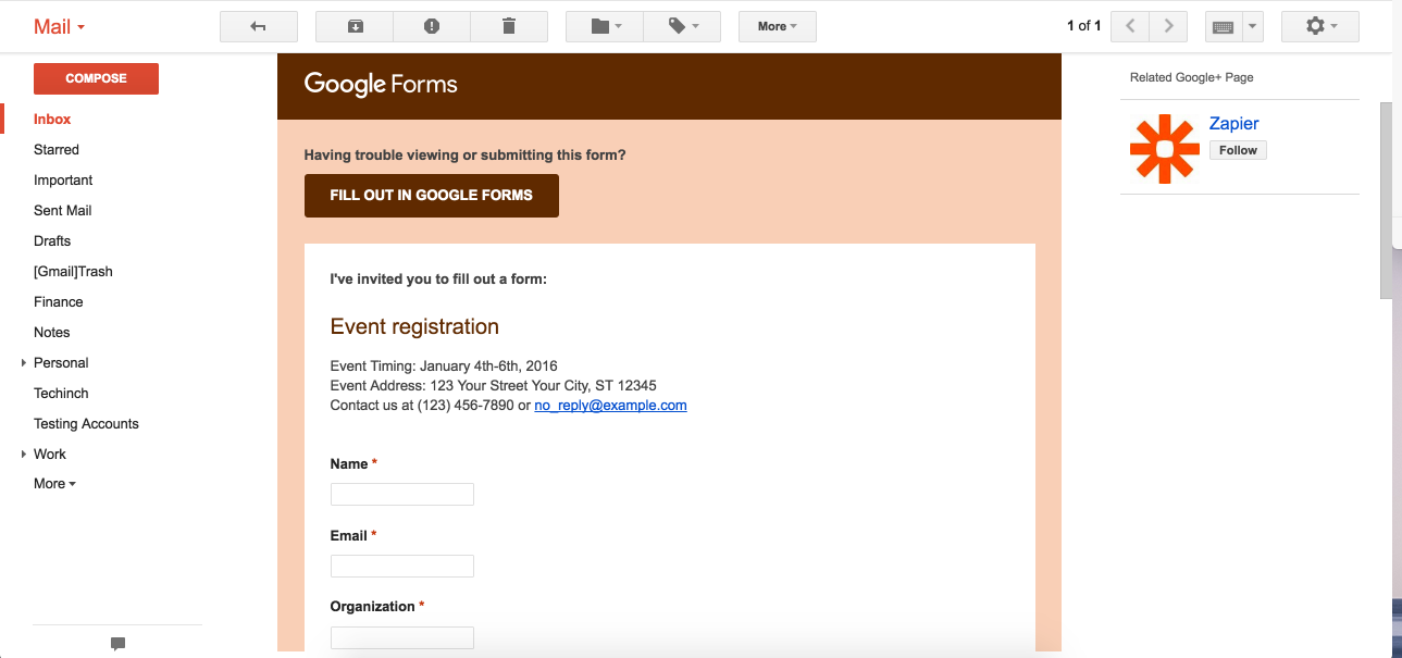 Google Forms form inside email