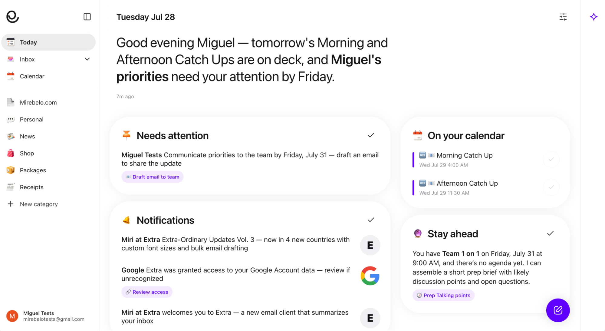Extra, our pick for the best AI email assistant for AI-powered inbox filtering