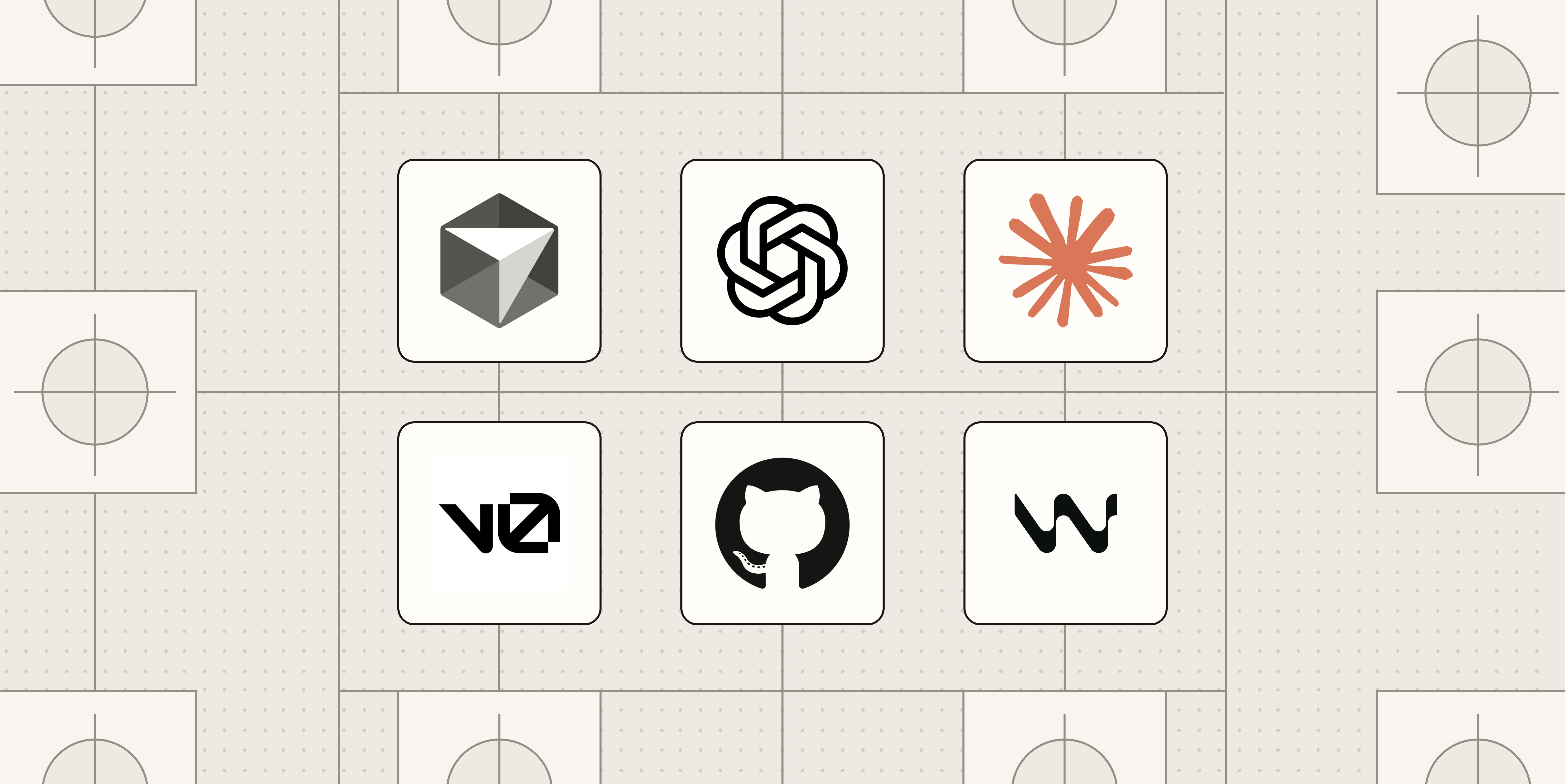 Hero image containing the logos of six of the best AI coding tools