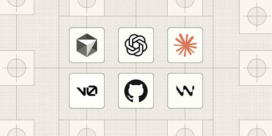 Hero image containing the logos of six of the best AI coding tools
