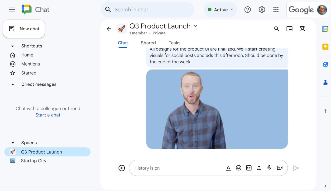 Messaging within a Space in Google Chat