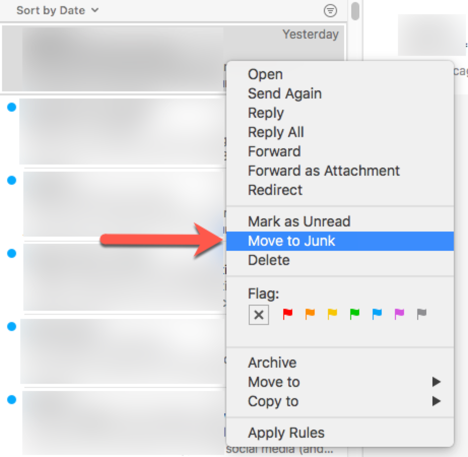 Move to Junk button in Mail for Mac