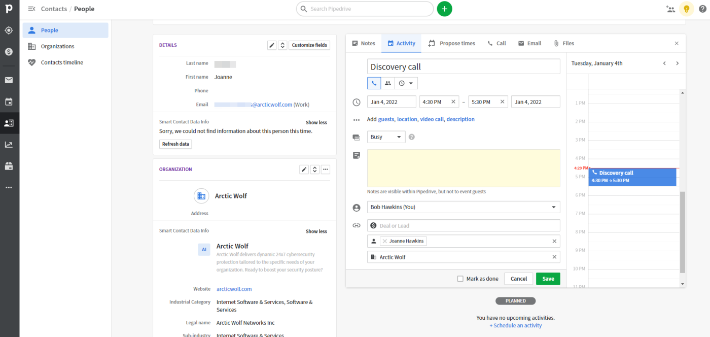 A screenshot of a CRM