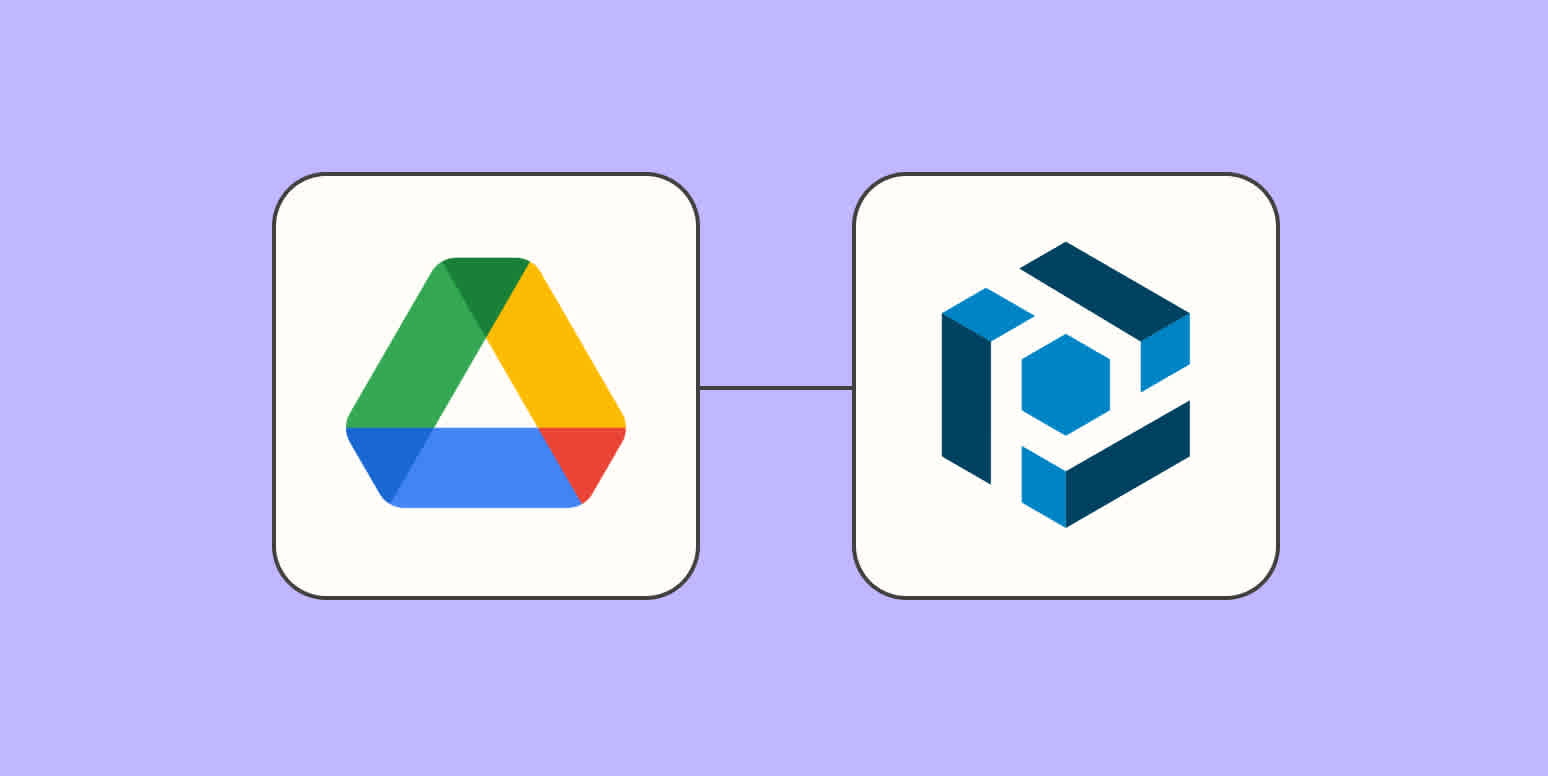 The Google Drive and Parseur app logos connected to each other against a lavender background.
