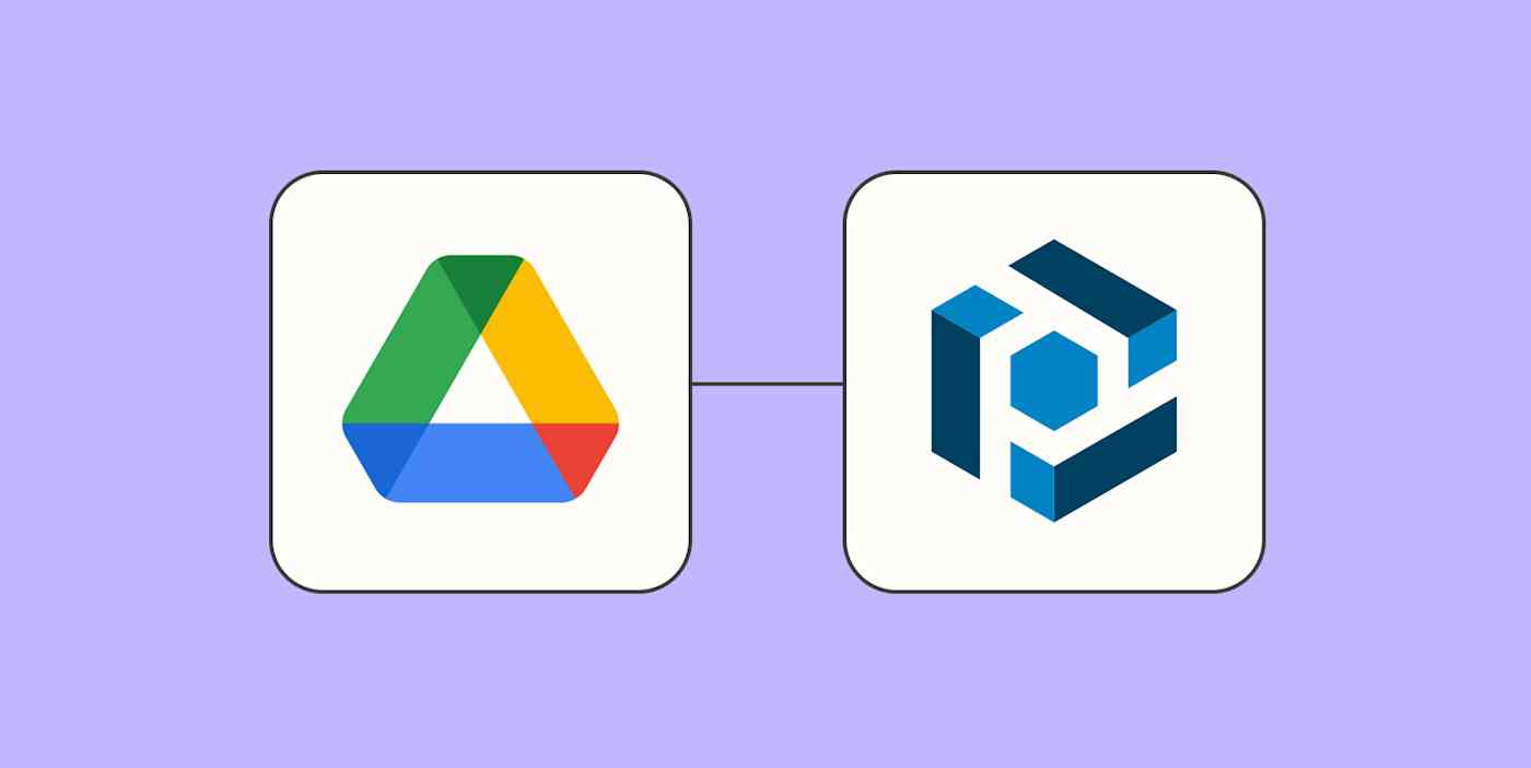 The Google Drive and Parseur app logos connected to each other against a lavender background.