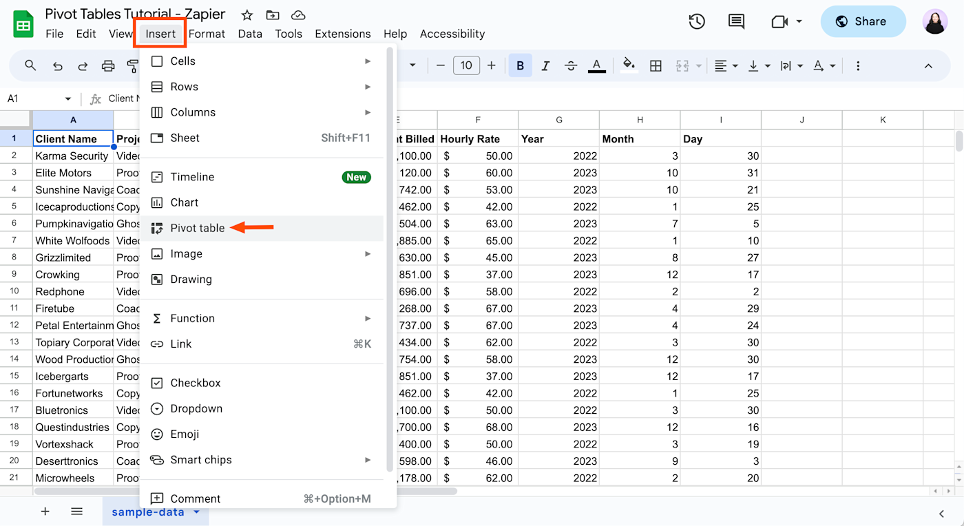 Insert dropdown in Google Sheets.